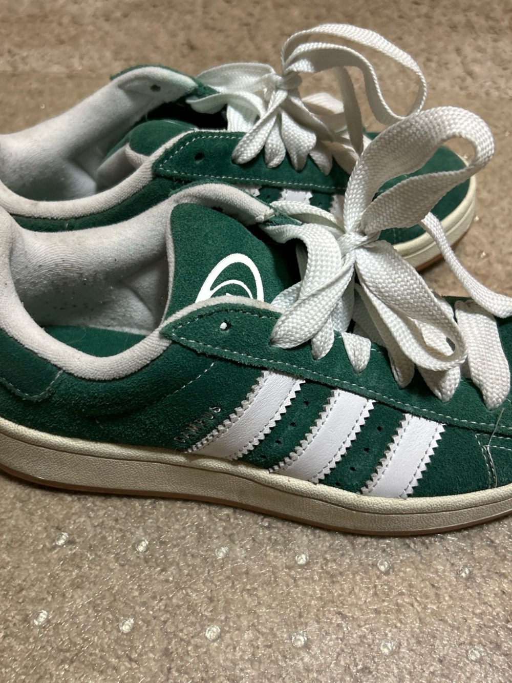 Adidas Campus Green and White Suede Athletic Shoes